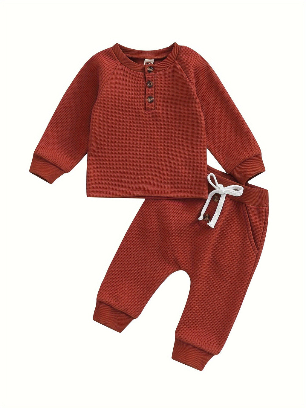 Toddler Thicken Waffle Clothes Set Boy Girls Buttons Round by Baby Joy