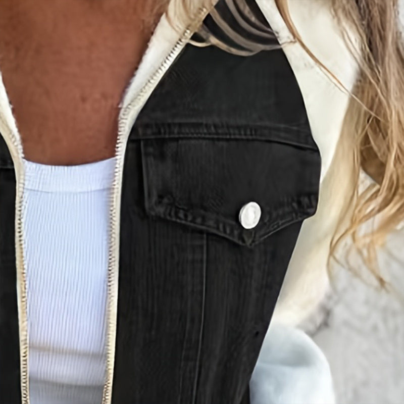Women's Denim Patchwork Zip-Up Jacket by FitiqueFit