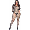Womens Plus Size Spiral Lace Seamless Fishnet Off Shoulder Bodystocking Lingerie