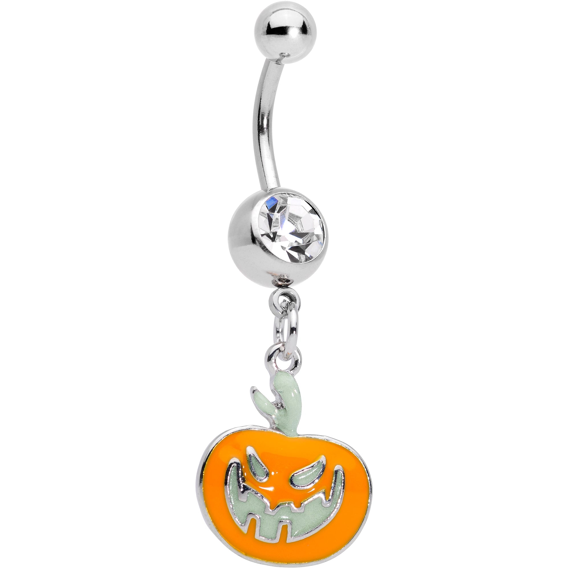 Clear Gem Fierce Pumpkin Jack O Lantern Halloween Dangle Belly Ring by BodyCandy