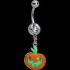 Clear Gem Fierce Pumpkin Jack O Lantern Halloween Dangle Belly Ring by BodyCandy