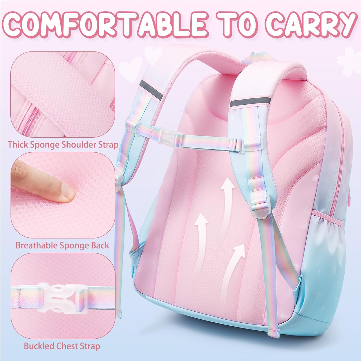 Girls School Backpack Set 3-Piece - Waterproof Kids Backpack with Lunch Box by Lady Ros
