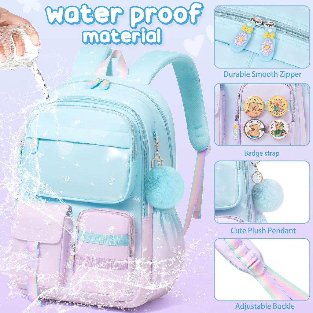 Girls School Backpack Set 3-Piece - Waterproof Kids Backpack with Lunch Box by Lady Ros