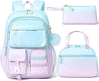 Girls School Backpack Set 3-Piece - Waterproof Kids Backpack with Lunch Box by Lady Ros