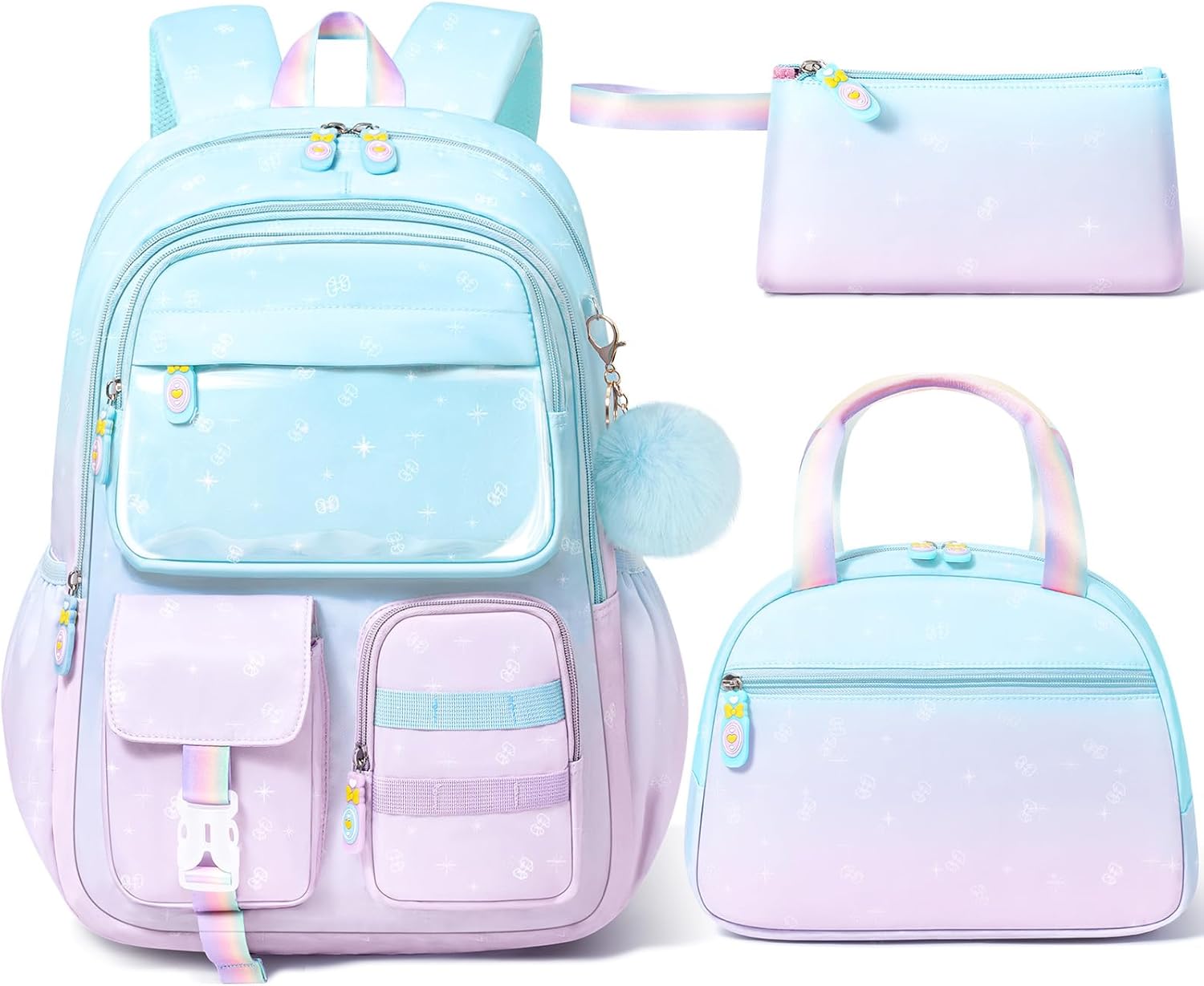 Girls School Backpack Set 3-Piece - Waterproof Kids Backpack with Lunch Box by Lady Ros