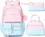 Girls School Backpack Set 3-Piece - Waterproof Kids Backpack with Lunch Box by Lady Ros