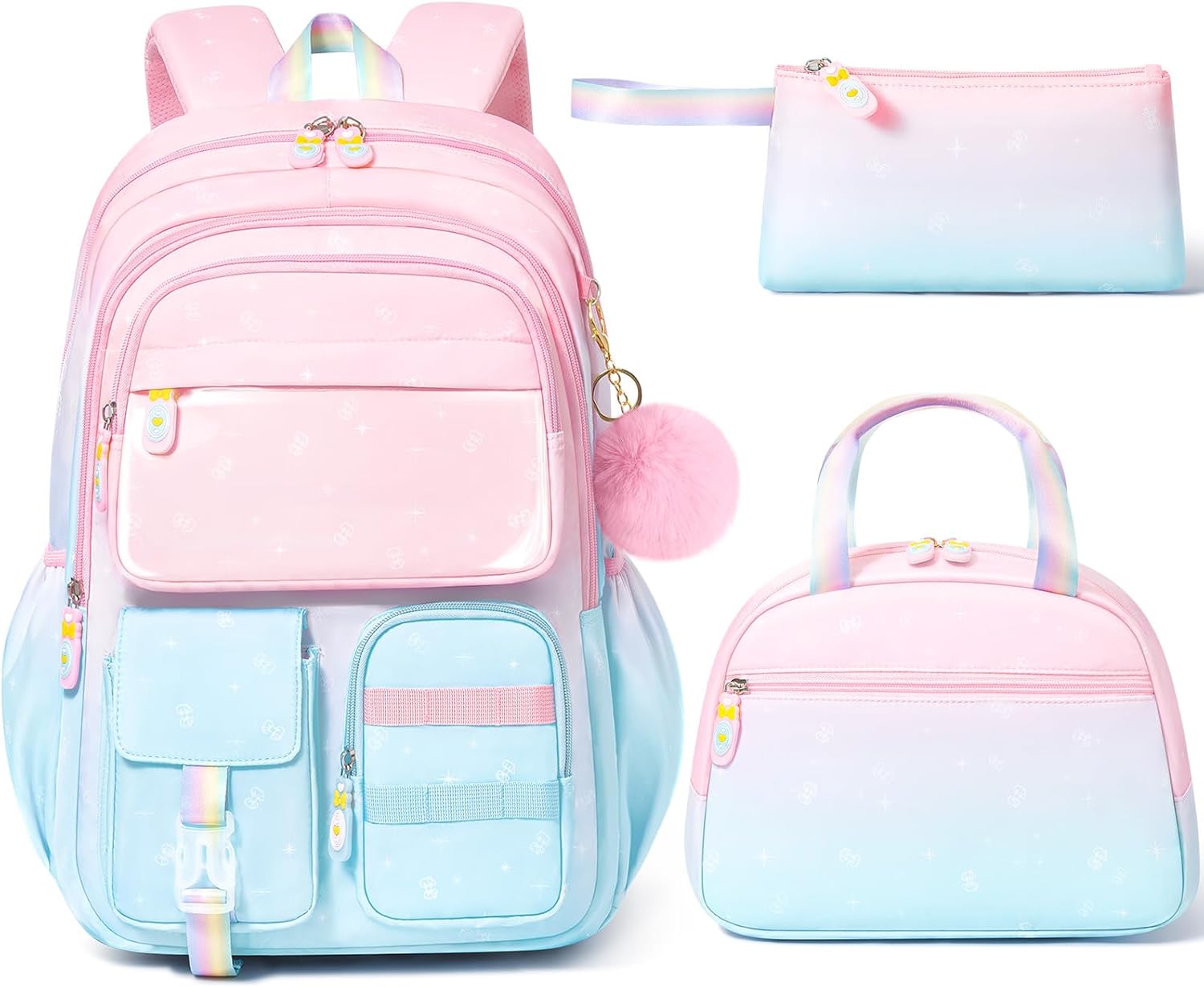 Girls School Backpack Set 3-Piece - Waterproof Kids Backpack with Lunch Box by Lady Ros
