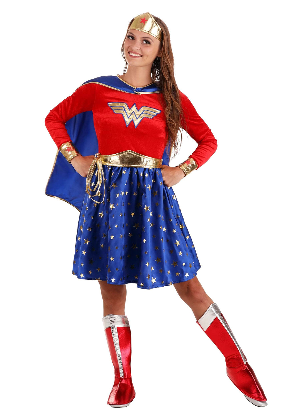 Wonder Woman Costume - Women's Long Sleeve Dress with Cape and Accessories by Lady Ros