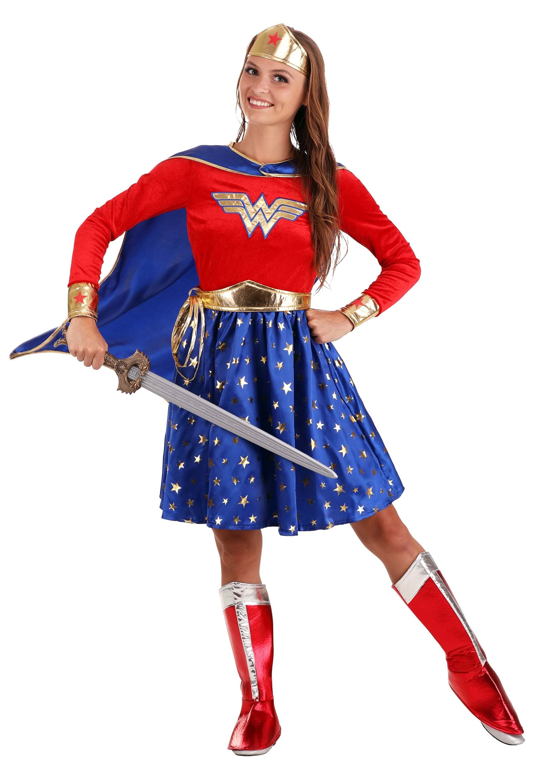 Wonder Woman Costume - Women's Long Sleeve Dress with Cape and Accessories by Lady Ros