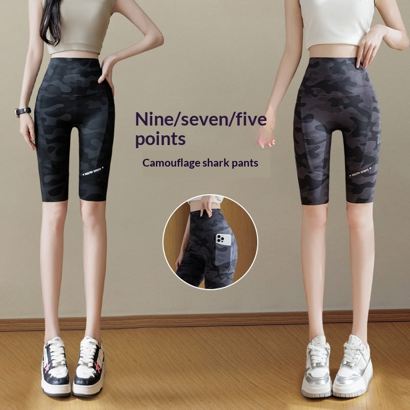 Camouflage Shark Slim-Fit Yoga Pants for Women – Multi-Length Camo Leggings by FitiqueFit