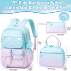 Girls School Backpack Set 3-Piece - Waterproof Kids Backpack with Lunch Box by Lady Ros