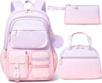 Girls School Backpack Set 3-Piece - Waterproof Kids Backpack with Lunch Box by Lady Ros