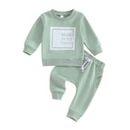 Letter-print Long-sleeve Top And Solid-color Pants Two-piece Set by Baby Joy