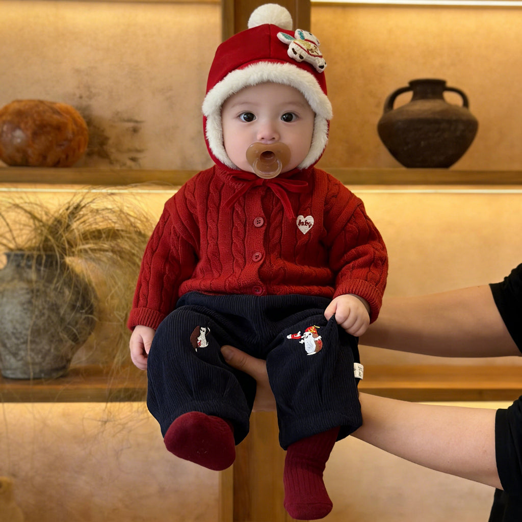 Winter Red Thickened Warm Cardigan Sweater by Baby Joy