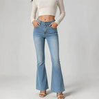 High-Waist Slim-Fit Slightly Flared Women's Jeans – Full-Length Denim Pants