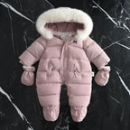Fleece-lined Thick Large Fur Hooded Baby Jumpsuit by Baby Joy