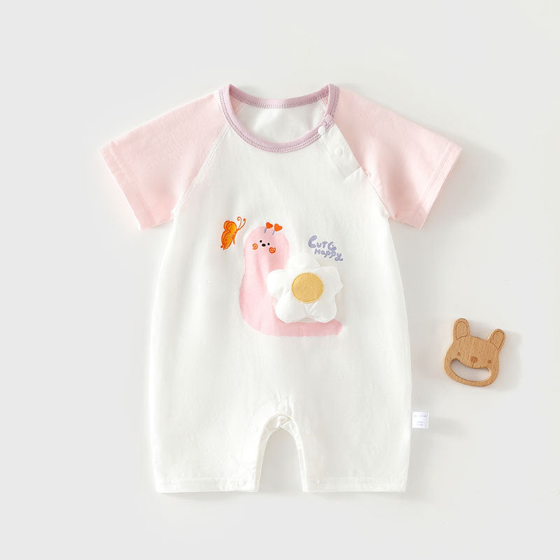 Pure Cotton Baby Short-Sleeve Onesie Seamless Romper Lightweight Air-Conditioning Bodysuit T-Shirt by Baby Joy