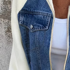Women's Denim Patchwork Zip-Up Jacket by FitiqueFit