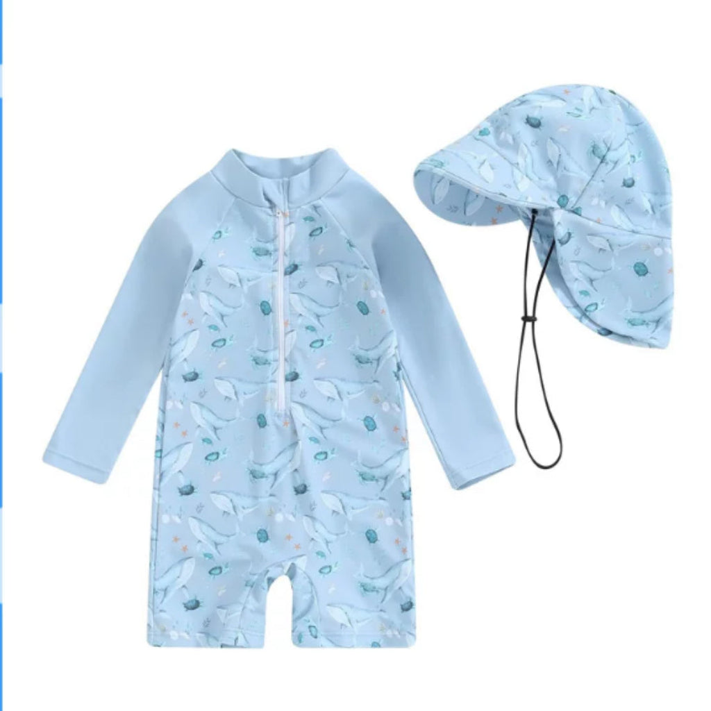 Baby Long-sleeved Onesie Swimsuit With Sun Protection for Boys And Girls by Baby Joy