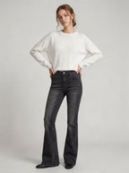 High-Waist Slim-Fit Slightly Flared Women's Jeans – Full-Length Denim Pants