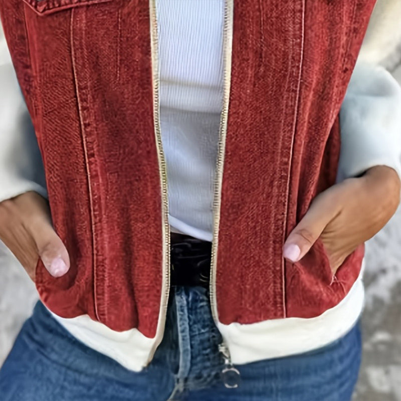 Women's Denim Patchwork Zip-Up Jacket by FitiqueFit