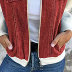 Women's Denim Patchwork Zip-Up Jacket by FitiqueFit