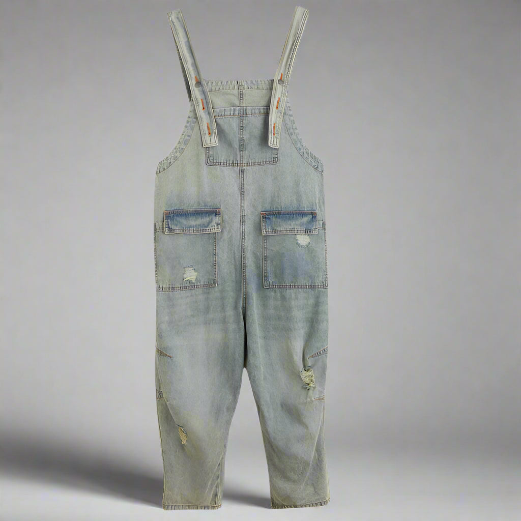 Women's Summer Retro Nostalgic Ripped Denim Overalls by FitiqueFit