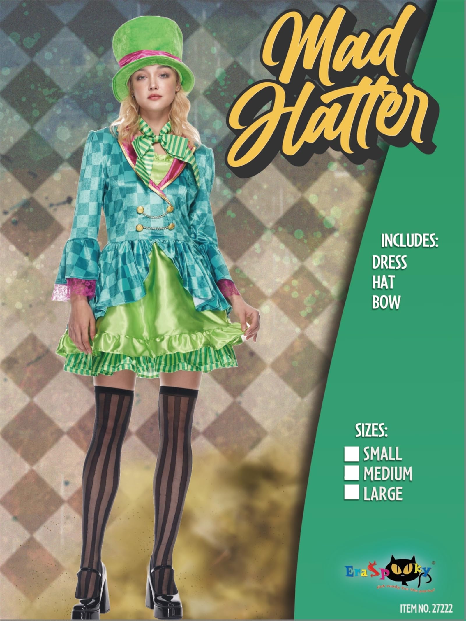 Women's Mad Hatter Costume - Green Dress with Top Hat and Bow Tie by Lady Ros