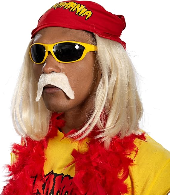 Red 1980s Mania Unisex Halloween Cosplay Costume Accessory Kit (Bandana w/ Wig\Moustache) by TVStoreOnline