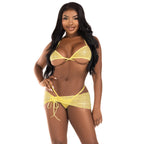 Leg Avenue womens 3 Pc Rhinestone Mesh Wrap Around Bra Top, G-string Panty, and Ruched Tie SarongLingerie