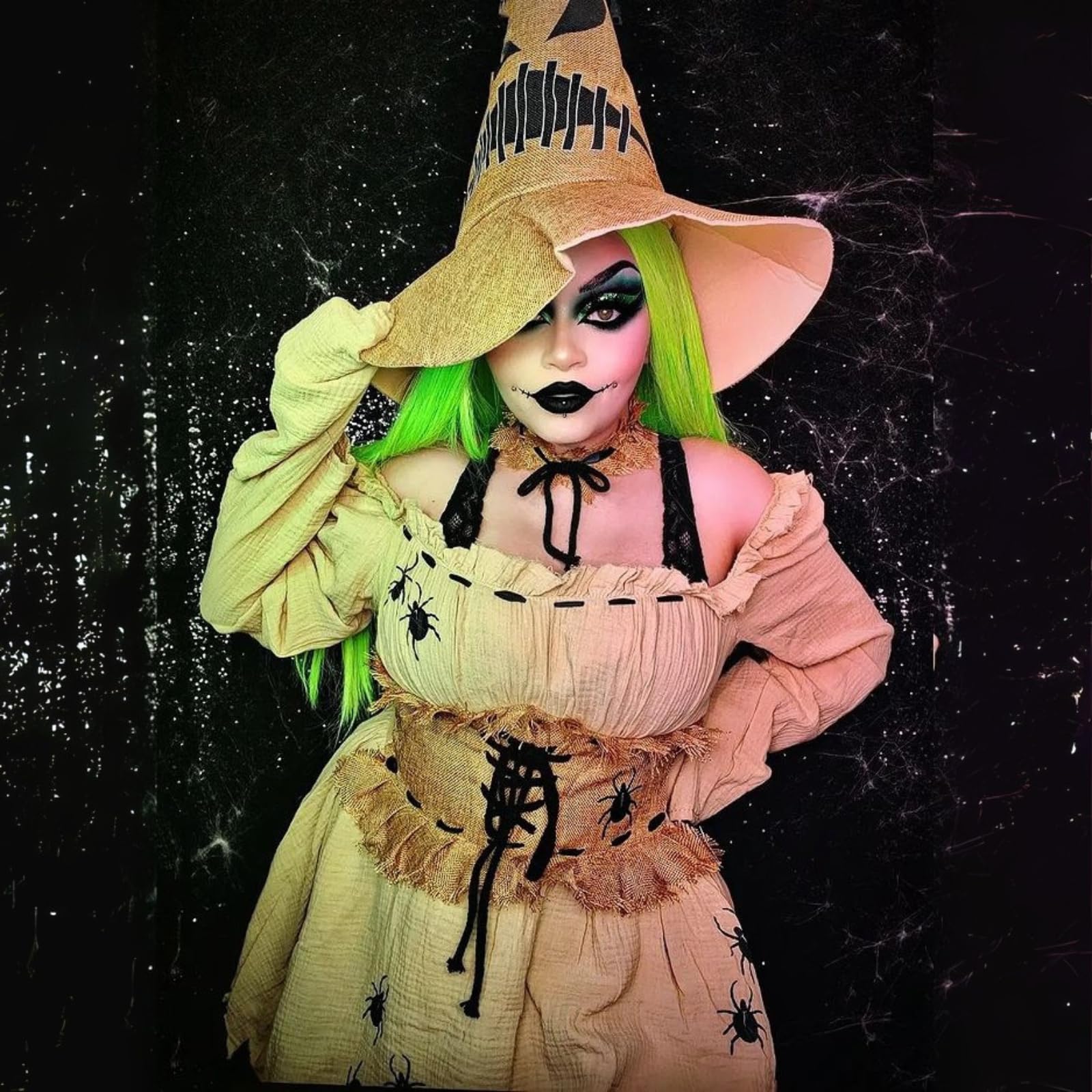 Bugged Out Baddie Costume - 3 Piece Halloween Outfit with Dress Choker Hat by Lady Ros
