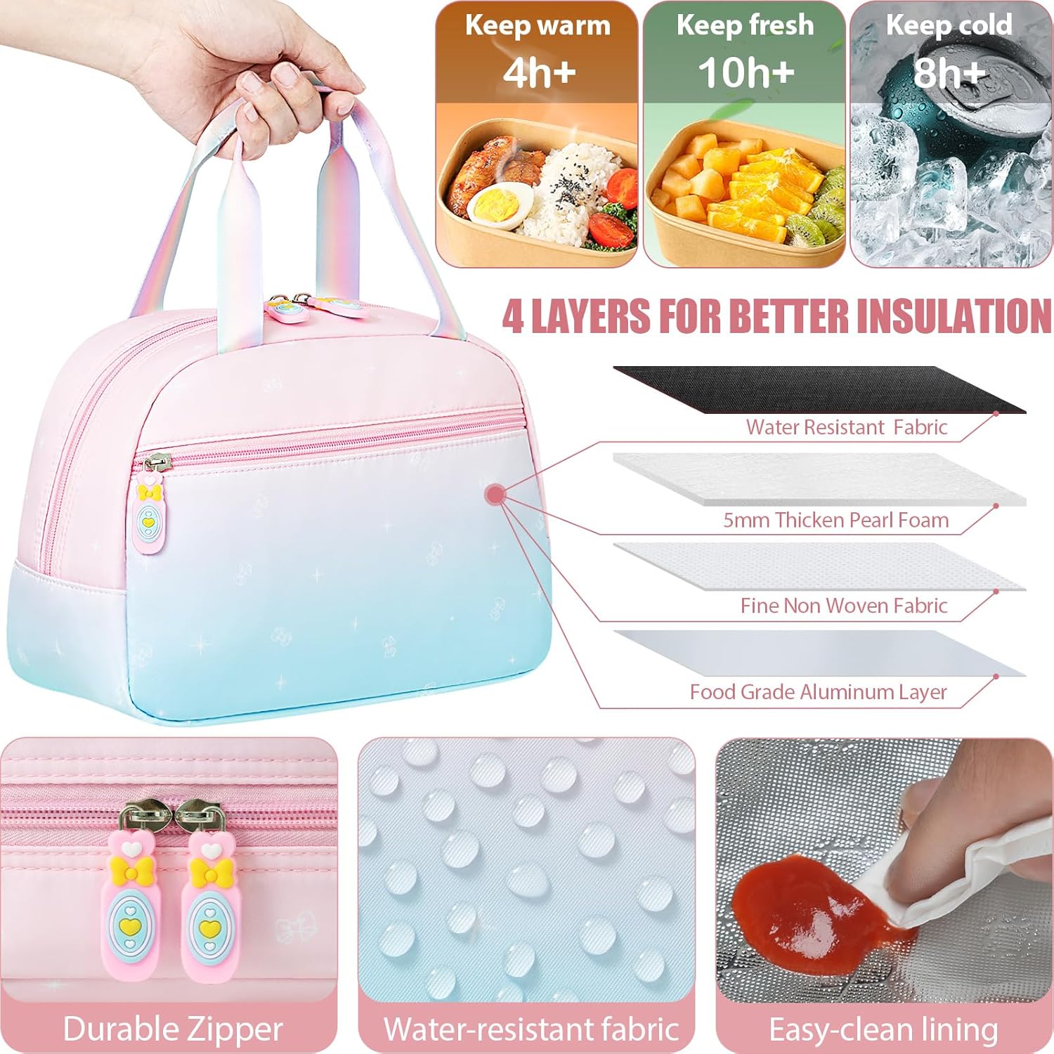 Girls School Backpack Set 3-Piece - Waterproof Kids Backpack with Lunch Box by Lady Ros