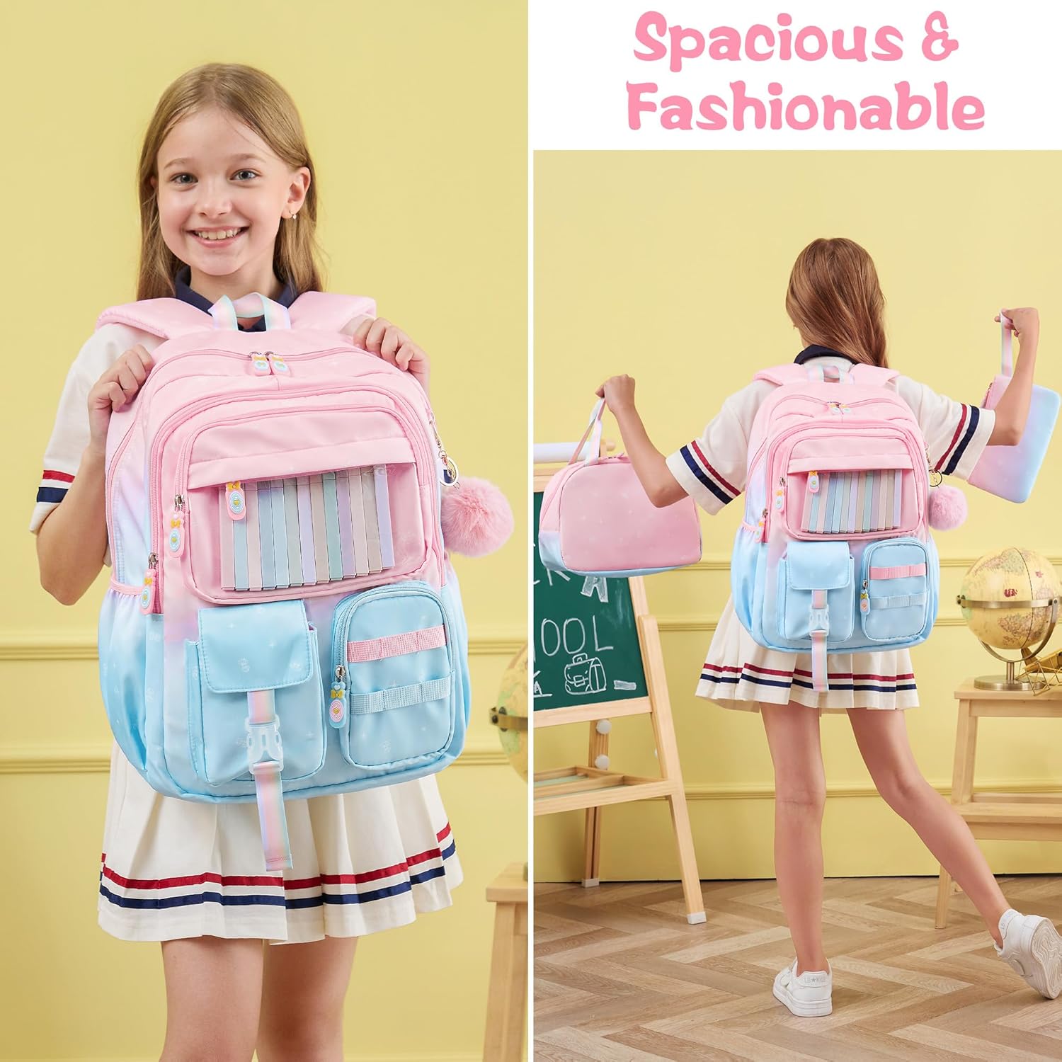 Girls School Backpack Set 3-Piece - Waterproof Kids Backpack with Lunch Box by Lady Ros
