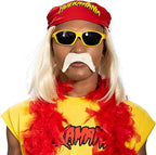 Red 1980s Mania Unisex Halloween Cosplay Costume Accessory Kit (Bandana w/ Wig\Moustache) by TVStoreOnline
