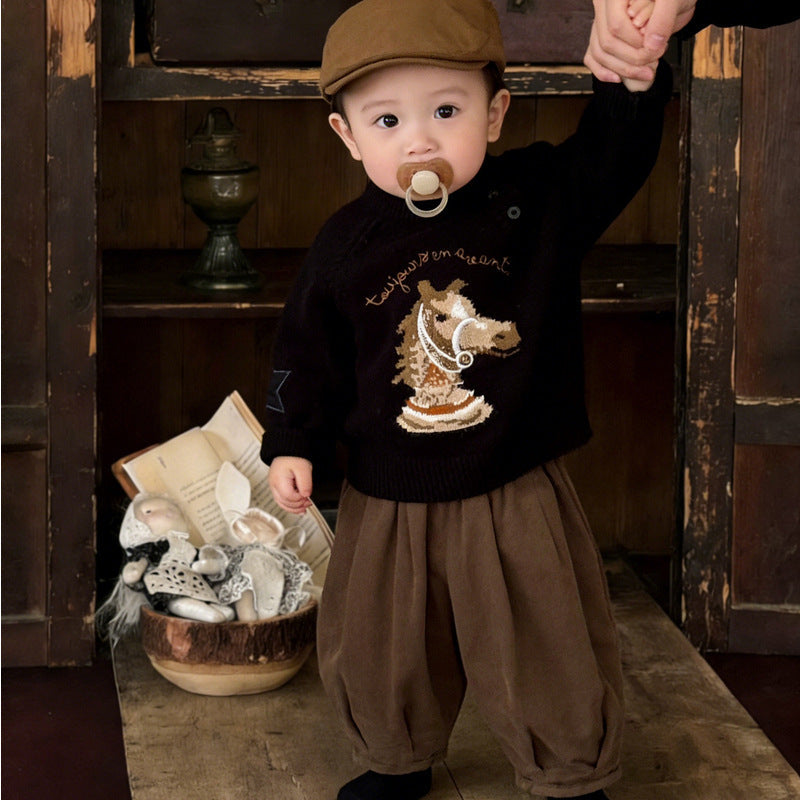 Cartoon Horse Year Knitted Sweater Children's Clothing Sweater by Baby Joy