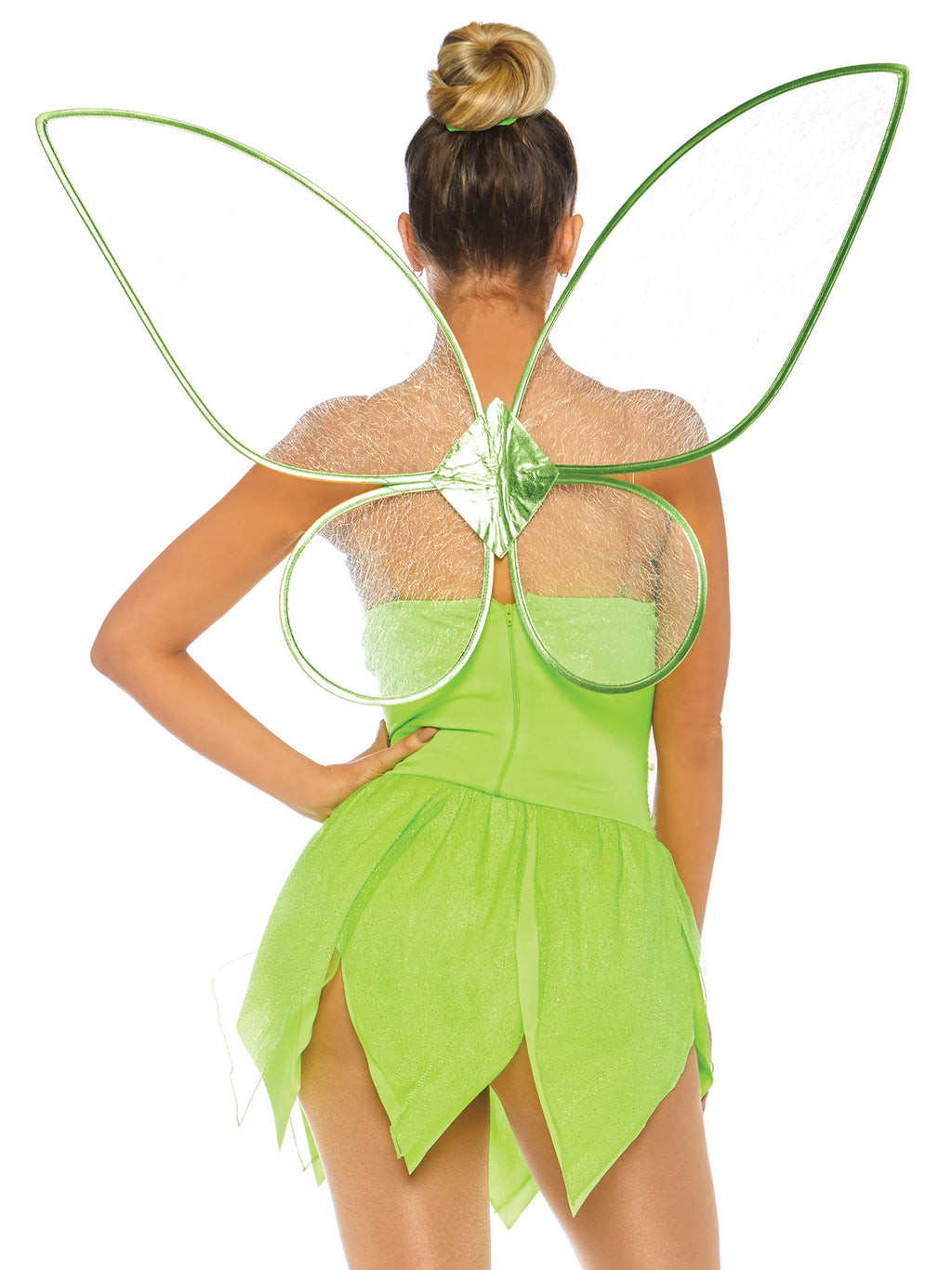 4 PC Pretty Pixie Costume, Includes Snap Crotch Shimmer Bodysuit with Glitter Petal Skirt, Clear Straps, Fairy Wings, and Matching Hair Ribbon