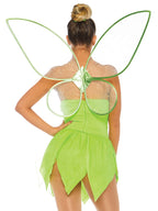 4 PC Pretty Pixie Costume, Includes Snap Crotch Shimmer Bodysuit with Glitter Petal Skirt, Clear Straps, Fairy Wings, and Matching Hair Ribbon