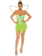 4 PC Pretty Pixie Costume, Includes Snap Crotch Shimmer Bodysuit with Glitter Petal Skirt, Clear Straps, Fairy Wings, and Matching Hair Ribbon
