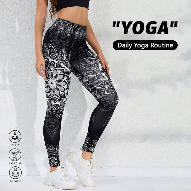 Watercolor Print High-Waist Tummy Control Butt-Lifting Yoga Leggings by FitiqueFit