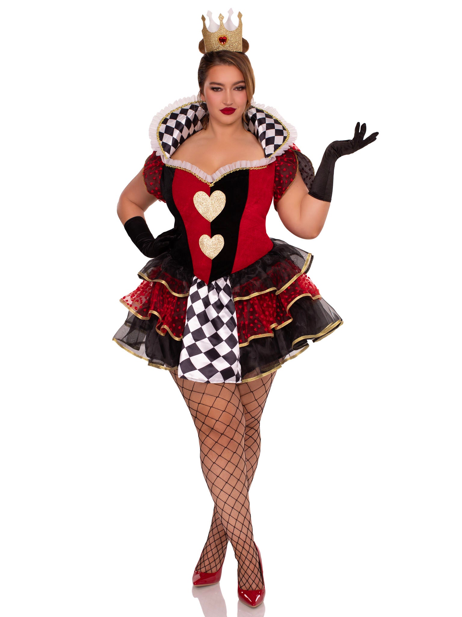 Plus Size Queen Of Hearts Costume Two Piece With Tiered Dress And Crown