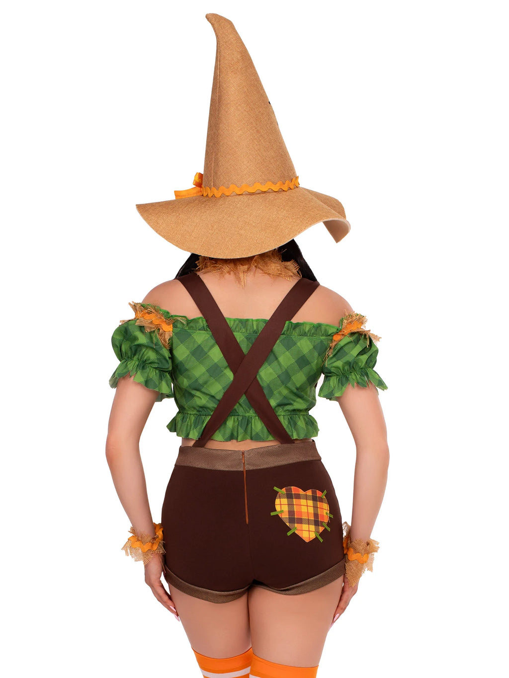 5 Piece Scarecrow Sweetie Costume Set With Top, Shorts, Cuffs, Choker, Hat