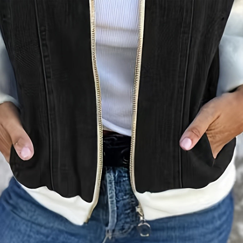 Women's Denim Patchwork Zip-Up Jacket by FitiqueFit
