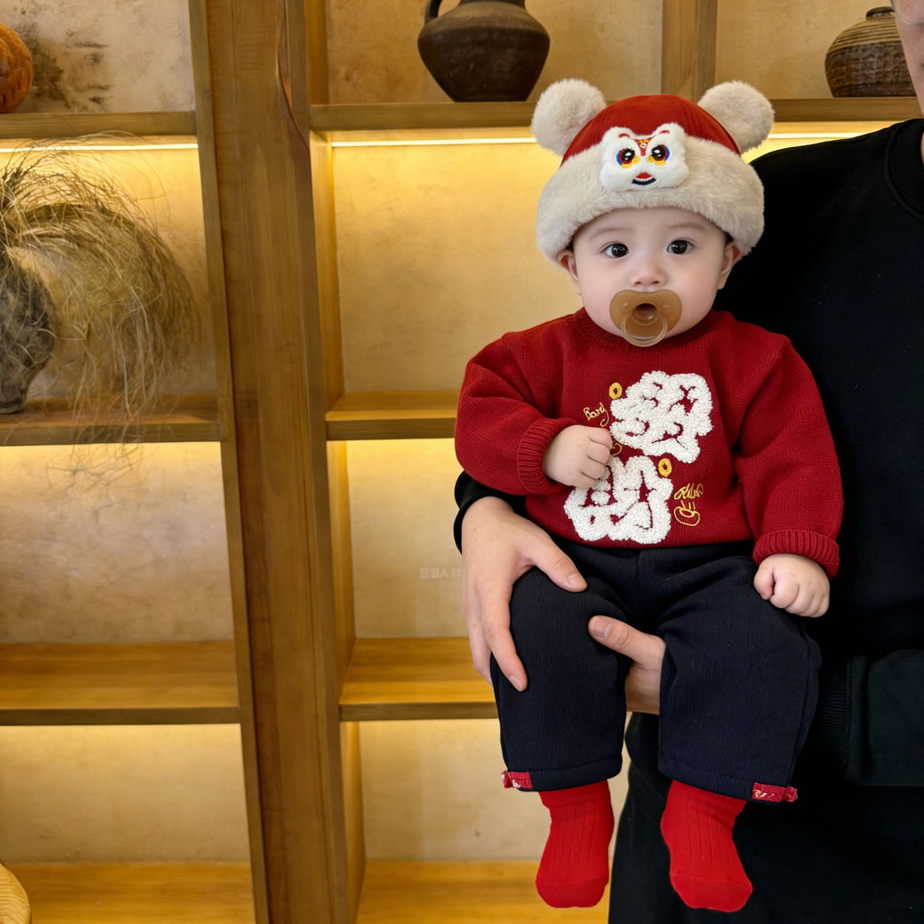 Red Thickened Warm Childrens Sweater Coat by Baby Joy