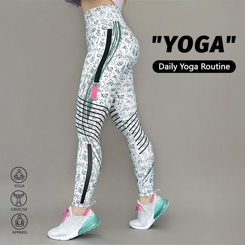 High-Elastic Printed Yoga Leggings – High Waist Tummy Control Fitness Pants by FitiqueFit