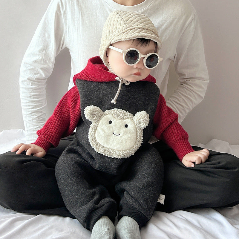 AutumnWinter Fleece-Lined Hooded Jumpsuit With Shoulder Straps by Baby Joy