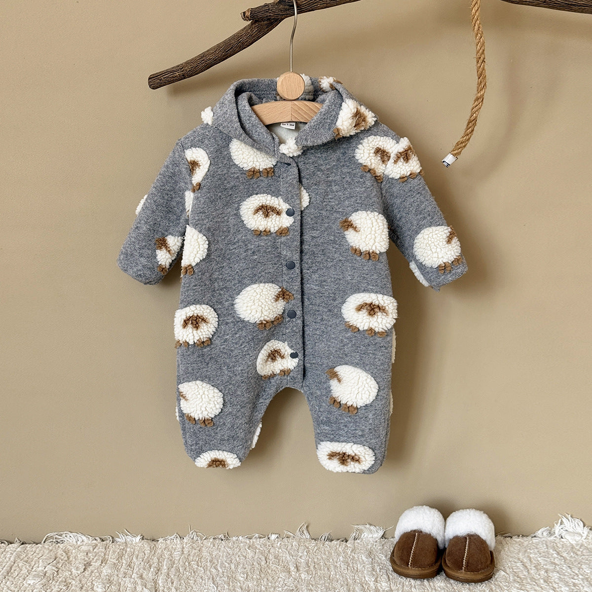 Gray Hooded Lambskin Romper For Babies And Toddlers by Baby Joy