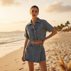 Women's Loose Denim Shirt-Dress & Pants Two-Piece Set – Cotton by FitiqueFit