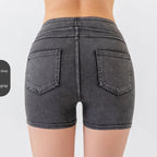Denim-Look High-Waist Hip-Lifting Yoga Shorts – Slimming Tummy Control Fitness Shorts