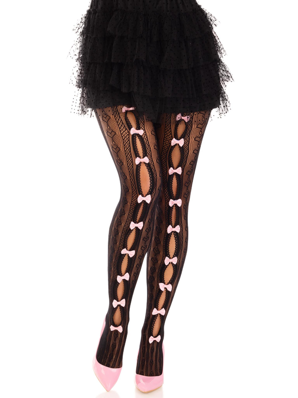 Sweetheart Striped Net Tights With Keyhole And Mini Bow Detail