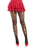 Sweetheart Striped Net Tights With Keyhole And Mini Bow Detail